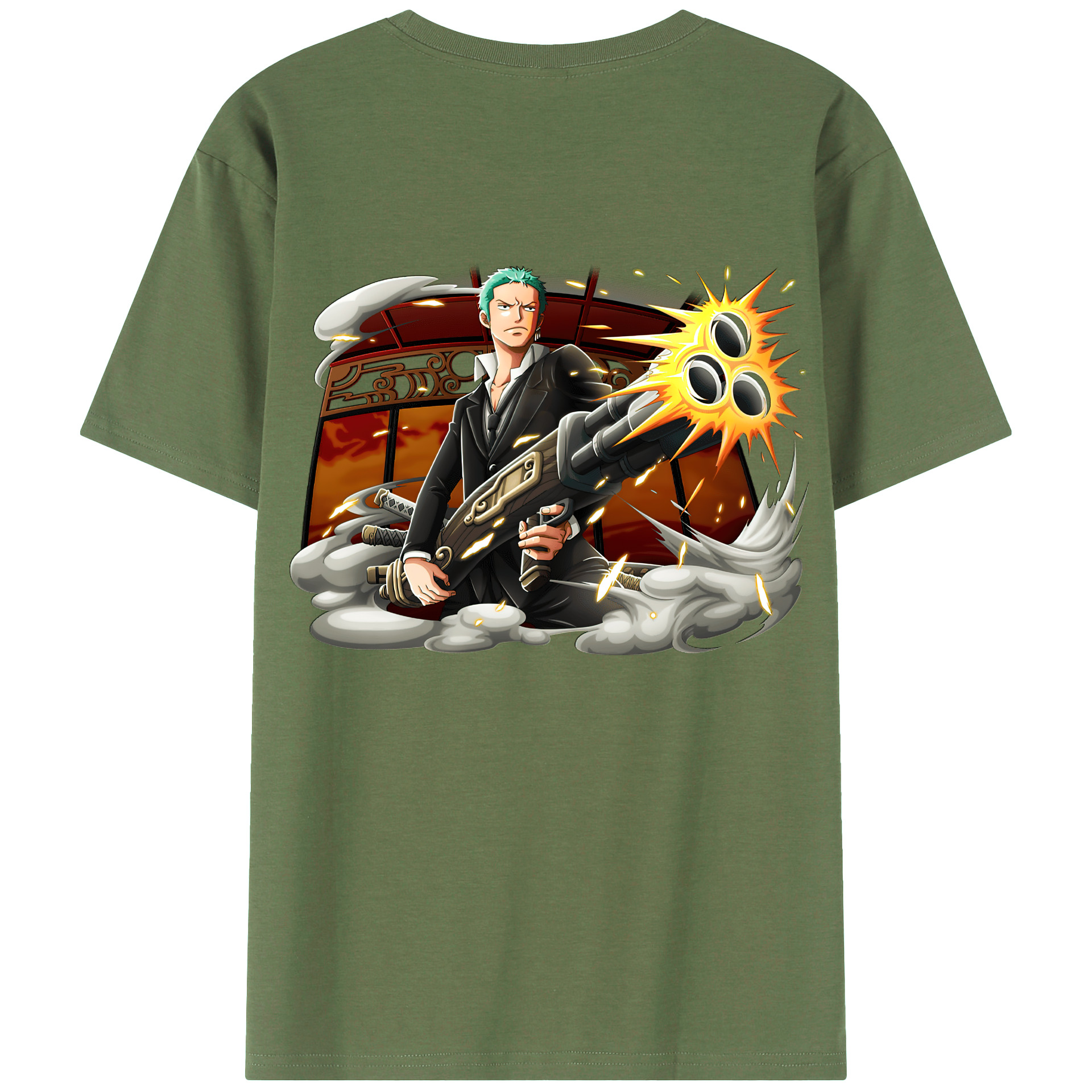 ワンピース ロロノア・ゾロ ONE PIECE Roronoa Zoro 綿100％ メンズ半袖Tシャツ（バックプリント） 通気性